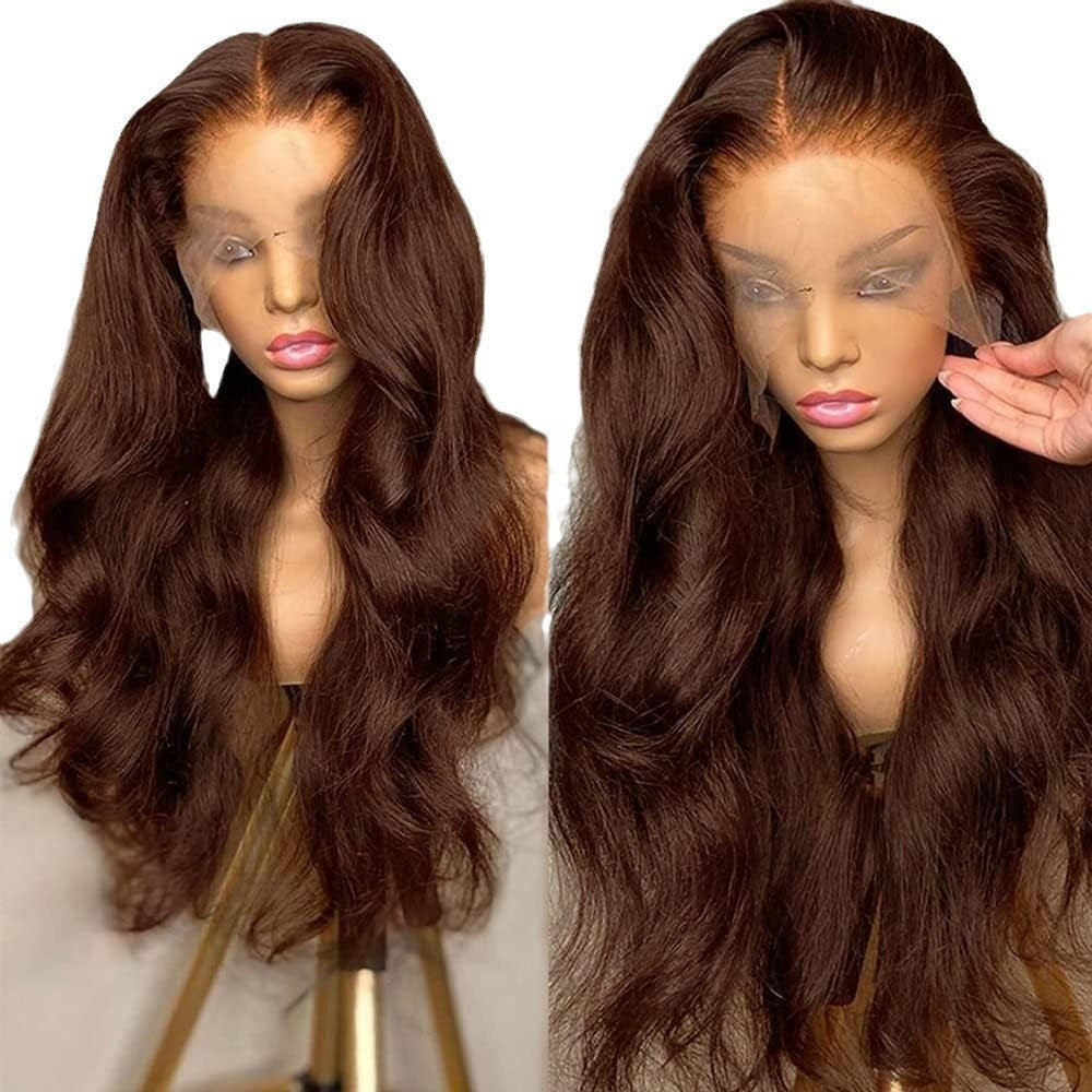 Brown Long Curly Wig With Middle Part And Lace Front