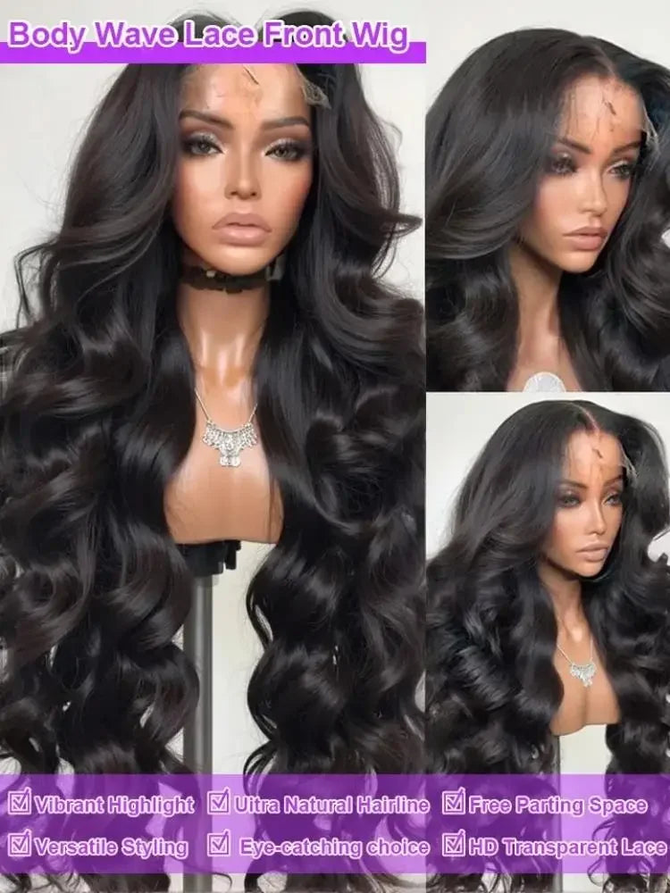 250 Density Human Hair Body Water Wave 5x5 Glueless Lace Frontal Wigs 13x6 HD Lace Front Wig 40 Inch Natural Black Clourse Loose