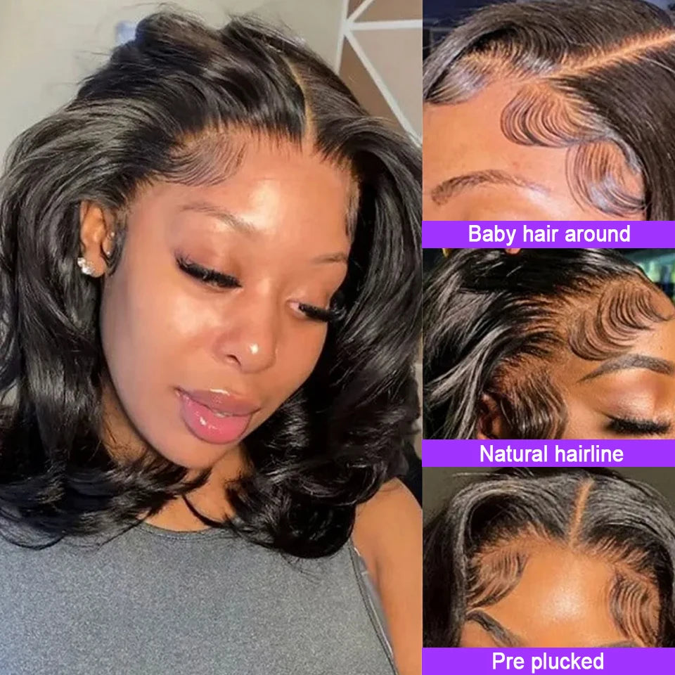 14 16 Inches Loose Wave Short Bob Wigs 13x4 Body Wave 4x4 HD Lace Frontal Wig 100% Human Hair Wigs 250% For Women Preplucked