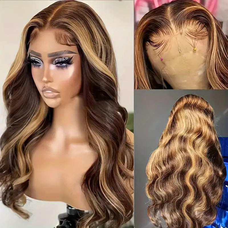 Fashion Piano Color Highlight Big Wave Long Curly Hair Front Lace Wig 13x4 Lace Closure
