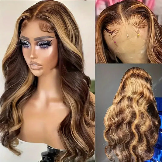 Fashion Piano Color Highlight Big Wave Long Curly Hair Front Lace Wig 13x4 Lace Closure