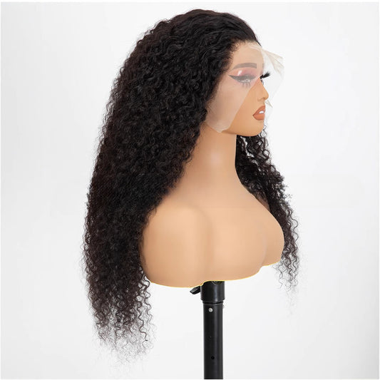 Lace-front Wig With Small Curls, Fluffy And Long Black, Kinky Curly Hair