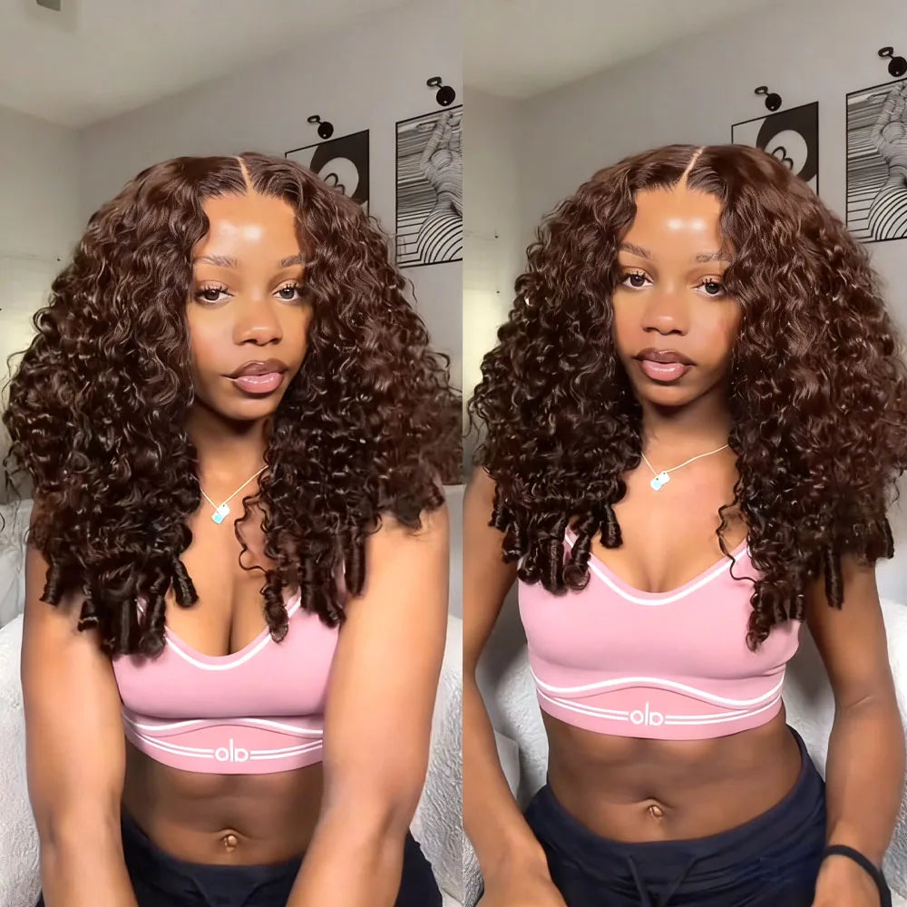 Chocolate Brown Burmese Curly 13x4 13x6 HD Lace Frontal Wig Invisible Strap 360 Full Lace Glueless Wig Lace Front Human Hair Wig