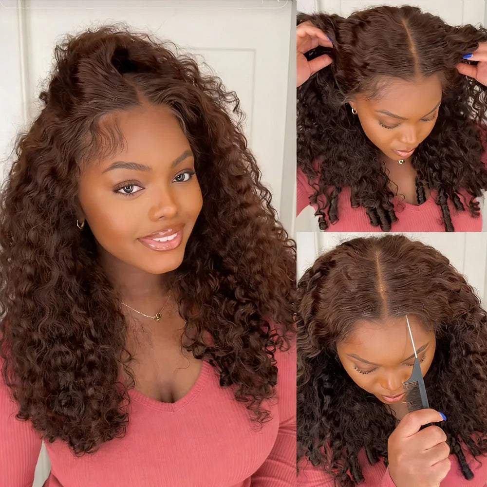 Chocolate Brown Burmese Curly 13x4 13x6 HD Lace Frontal Wig Invisible Strap 360 Full Lace Glueless Wig Lace Front Human Hair Wig