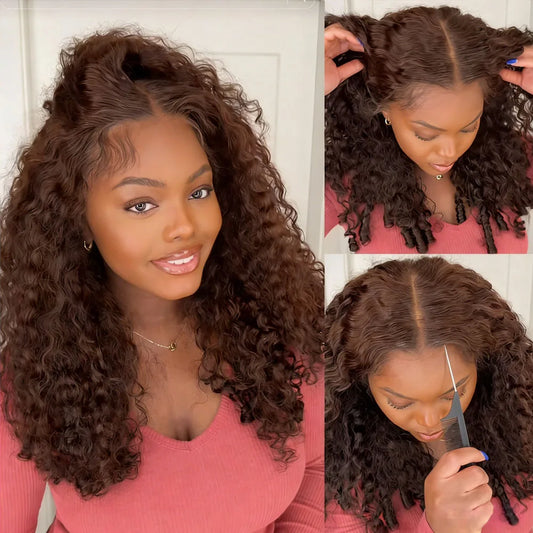 Chocolate Brown Burmese Curly 13x4 13x6 HD Lace Frontal Wig Invisible Strap 360 Full Lace Glueless Wig Lace Front Human Hair Wig