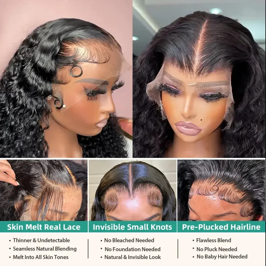250% Density Deep Wave 13x6 360 HD Pre Plucked Lace Front Human Hair Wigs 40 46 Inch Curly Wig For Women Water Wave Frontal Wigs