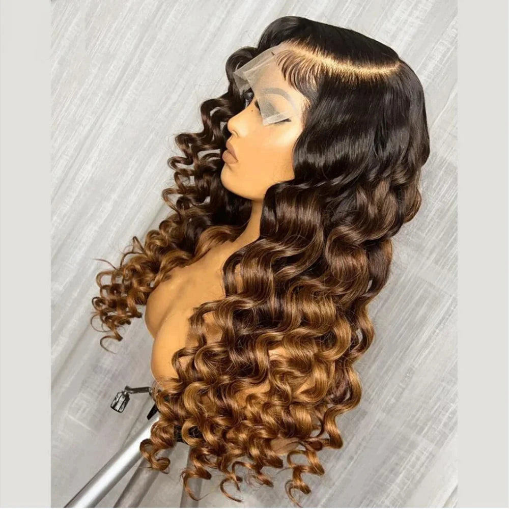 180 Density Soft Ombre Brown Guleless 26inch Kinky Curly HD Lace Front Wig Long Preplucked For Women With BabyHair Natural