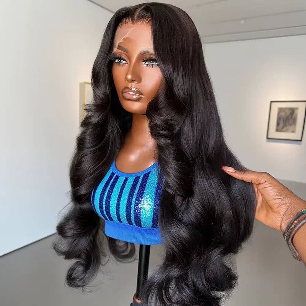 250 Density Human Hair Body Water Wave 5x5 Glueless Lace Frontal Wigs 13x6 HD Lace Front Wig 40 Inch Natural Black Clourse Loose