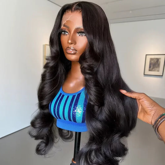 250 Density Human Hair Body Water Wave 5x5 Glueless Lace Frontal Wigs 13x6 HD Lace Front Wig 40 Inch Natural Black Clourse Loose