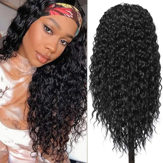 Synthetic Headband Wigs for Black Women Wet and Wavy Long Curly Wave Wigs Glueless Heat Resistant for Daily Party Use (24 inch)