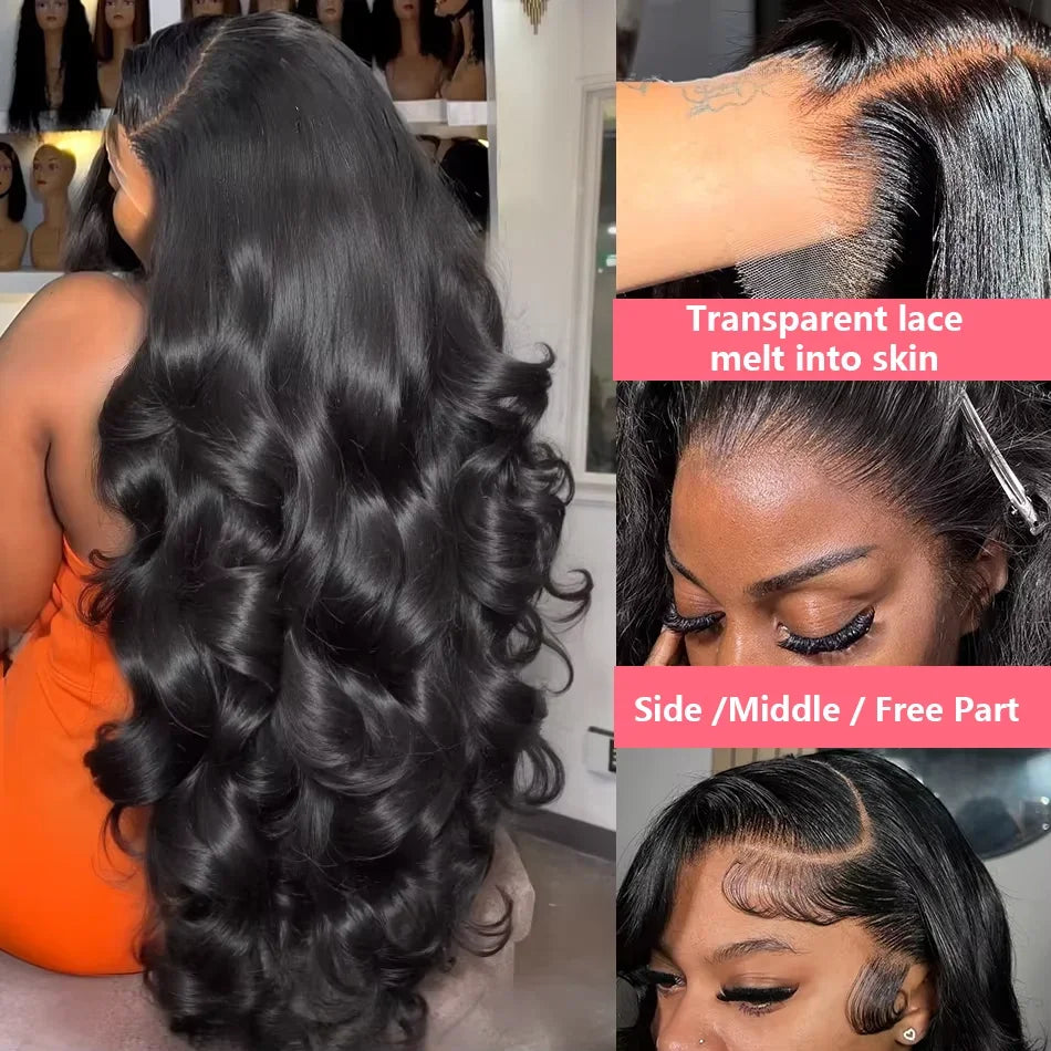 250 Density Human Hair Body Water Wave 5x5 Glueless Lace Frontal Wigs 13x6 HD Lace Front Wig 40 Inch Natural Black Clourse Loose