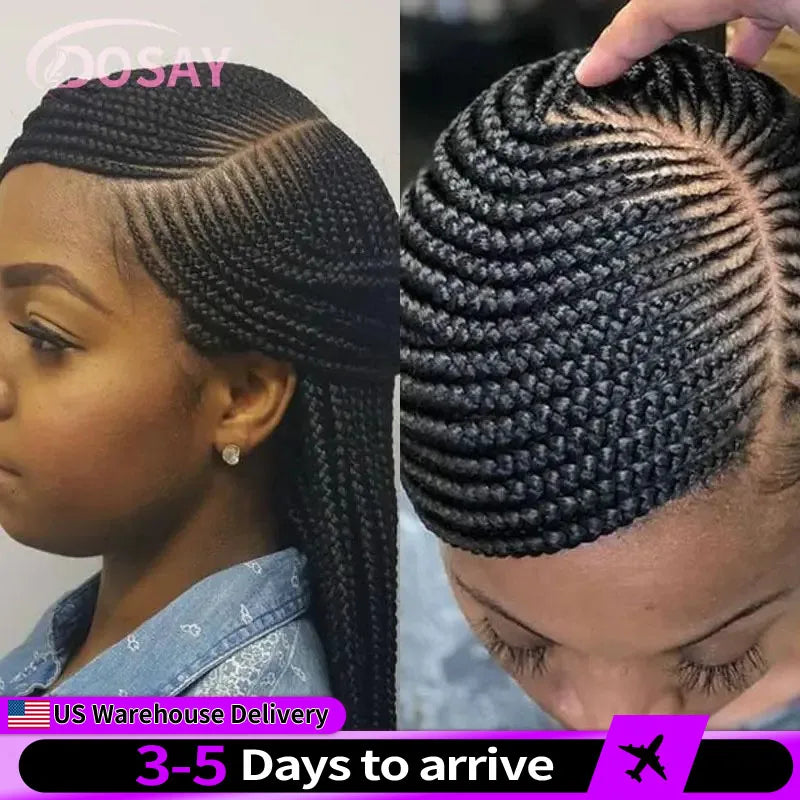 Synthetic Full Lace Front Wig Cornrow Double Braided Wigs For Black Women Box Side Part Braided Lace Wig Faux Locs Braids Wigs