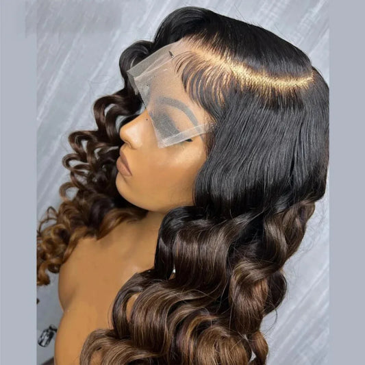 180 Density Soft Ombre Brown Guleless 26inch Kinky Curly HD Lace Front Wig Long Preplucked For Women With BabyHair Natural